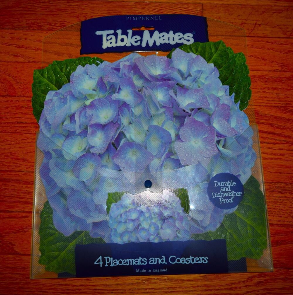 Pimpernel TableMates Hydrangea Vinyl Placemats & Coasters Set 8 Made in England